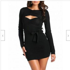 NEW BLACK OPEN Stretchy Rhinestone Belted Tie front  Sweater DRESS 1X 14 16